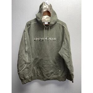 Y2K Anchor Blue Hoodie Green Pullover Sweatshirt Logo Olive 2000s Size XL